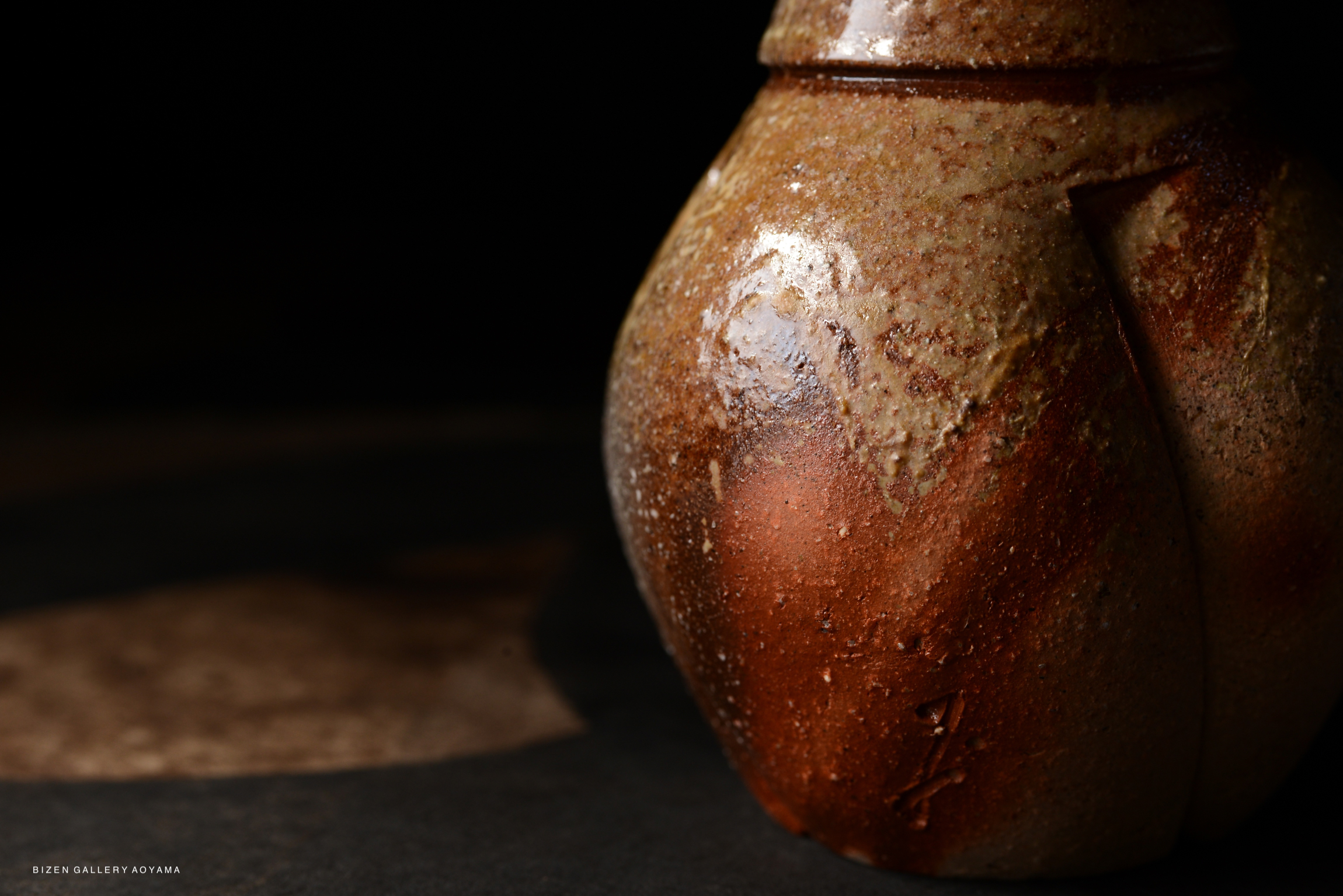 Close-up of a Bizen Tokkuri, showcasing its unique textured surface and earthy tones.