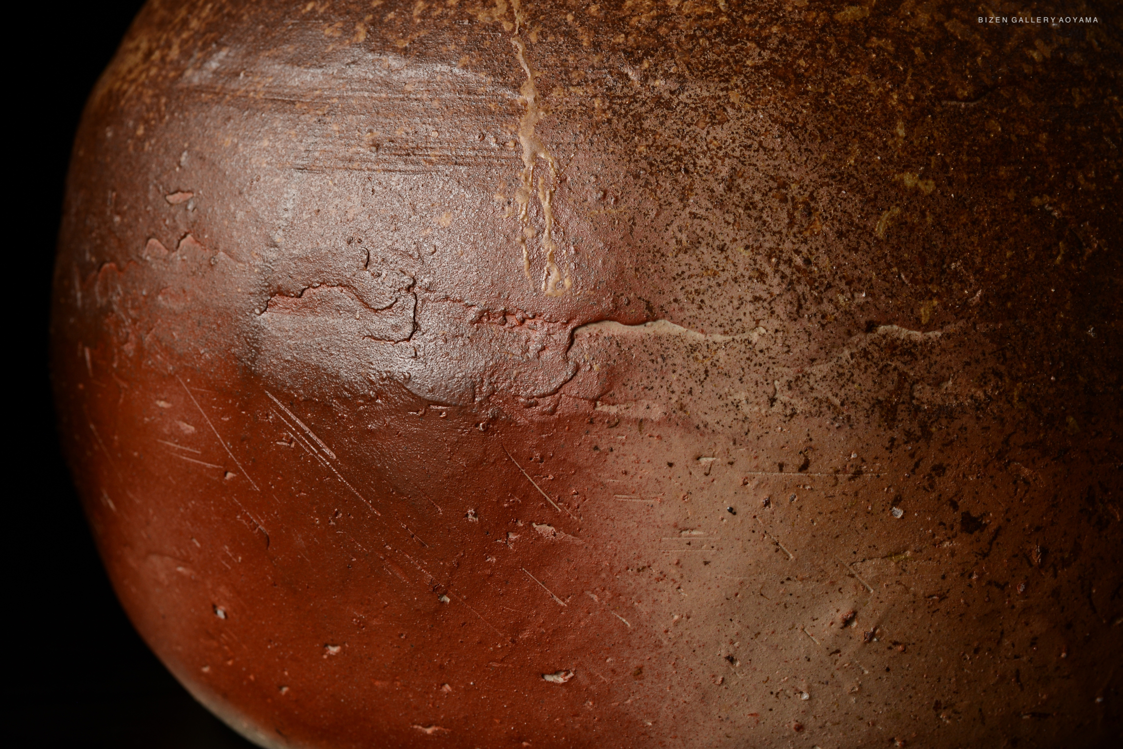 Close-up of a Bizen O Kabura Tokkuri, showcasing its earthy texture and natural glaze.