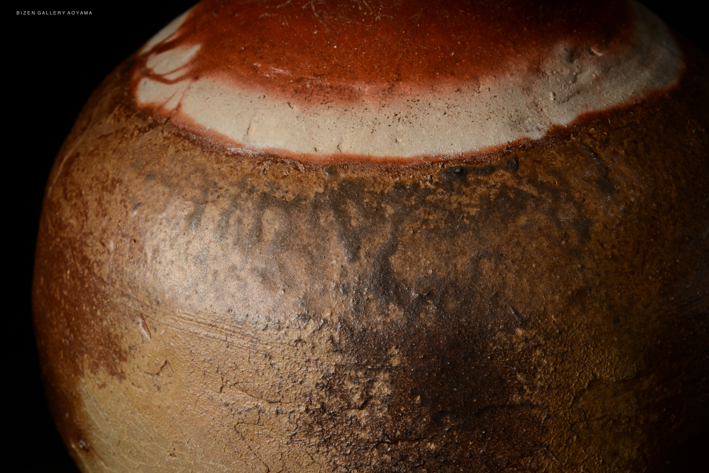 Close-up of a Bizen O Kabura Tokkuri, showcasing its textured surface and earthy colors.