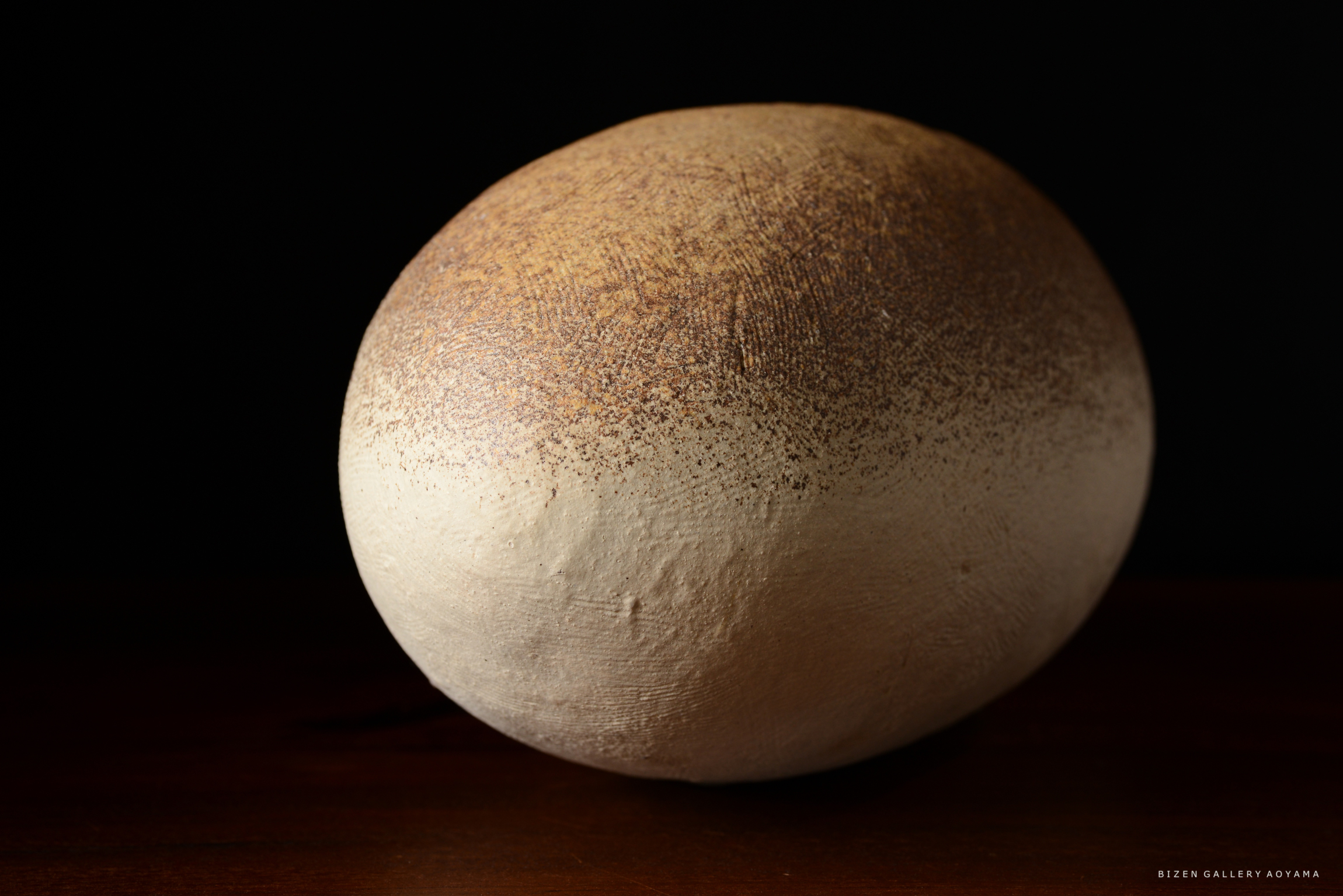 滑らかな表面を持つ大きな陶器の卵形オブジェ